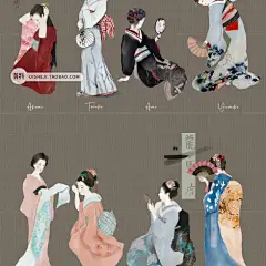 日本和风侍女人物装饰手绘和服日式文化插画元素PNG免抠素材