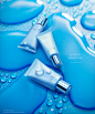 蓝色系列水润水滴水珠美容保湿美妆化妆护肤品PSD海报设计素材