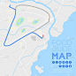 食物指南方向地图旅行与图标概念，道路披萨形状设计在白天模式插图孤立在灰色背景与复制空间，矢量eps 