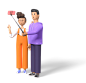3d characters making selfie photo illustration