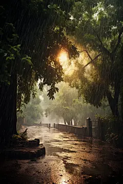 暴雨倾盆大雨图片摄影图