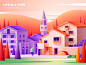 Life in a town — Sunset(C4D) zhang c4d cinema4d window purple village town architecture dog man woman sunrise mountain bell tower sunset orange illustration 张小哈