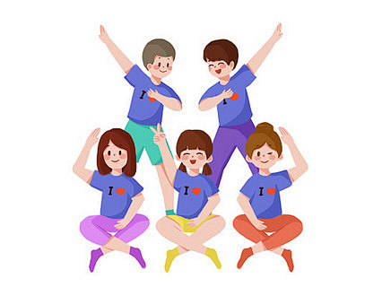 开心团建卡通人物手绘插画PNG素材