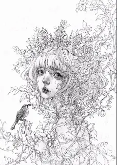 唯美古风《半面妆》插画，有些容颜望一眼就终身思念她对古代的妆容

配饰有浓厚兴趣