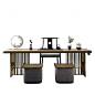 新中式茶桌椅不锈钢轻奢办公样板房 组合实木书桌泡茶桌 家具-淘宝网