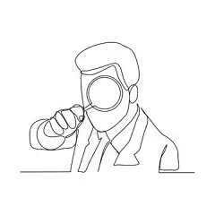 一笔画 | 图源免费EPS文件 |商人手持放大镜分析工作的连续线条图。矢量插图