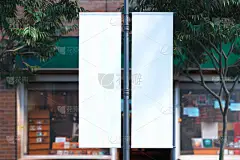 空白卷起模型。空海报模板。街道标志、标牌、3D 渲染.