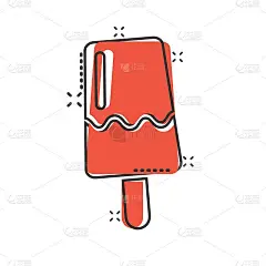 漫画风格的冰淇淋图标。圣代卡通矢量插图在白色孤立的背景。冰糕甜点飞溅效应的经营理念。