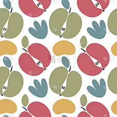 无缝矢量抽象花卉图案与水果，苹果，叶子，植物，抽象元素的波西米亚风格的时尚，织物，墙纸和所有打印