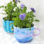 Hand painted tea cup flower pot | Mothers Day