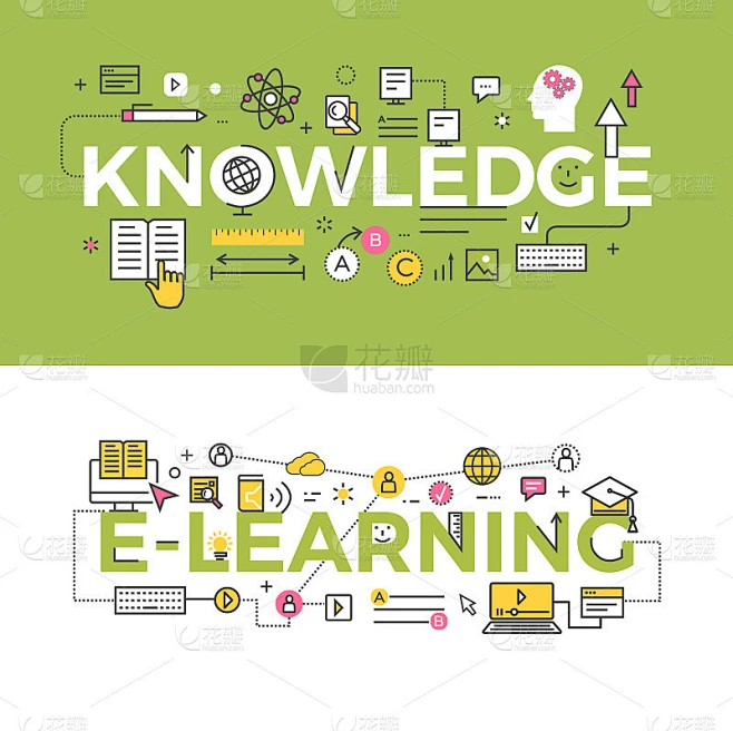 知识和E-Learning概念矢量横幅。素材-花瓣网