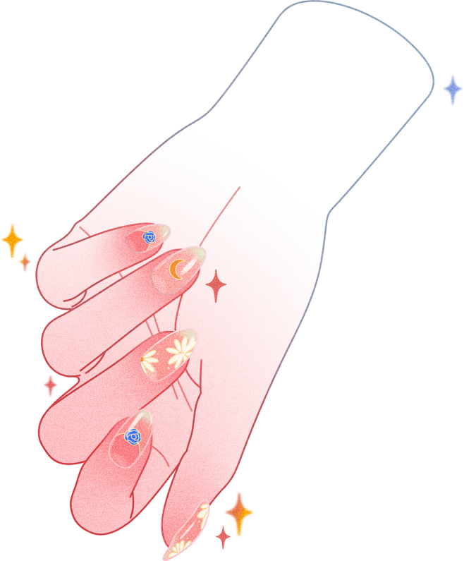 红色梦幻唯美美甲手指设计素材手彩色透明指...