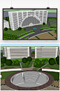 广场景观以及周边楼房建筑设计su模型