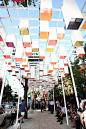 canopy, light, metal  flags at bottom where light comes through.