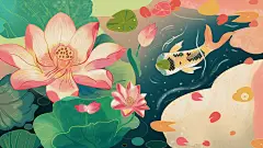 荷花唯美高端大气创意风景插画海报