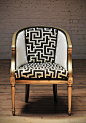 Vintage Barrel Chair Upholstered with Black and White textile and Gold Metallic Finish on Etsy, $450.00