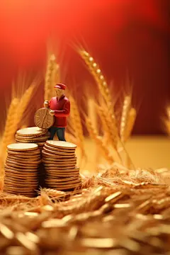 丰收节农民金币乡村模型摄影图片