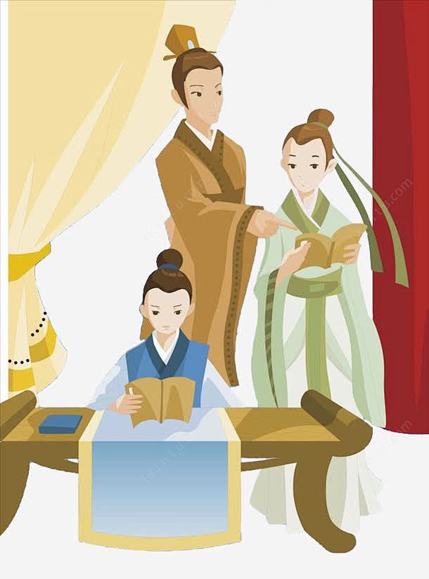手绘古代的学生和老师免扣png免抠素材新图网