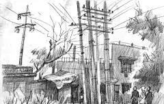 速写万象集：（素描绘画手绘）民居风景写生手绘铅笔速写 民居风景是速写写生的经典主题，其古朴的建筑形态与自然环境融合的独特美感，为创作者提供了丰富的表现空间。掌握以下技巧，助你用铅笔精准捕捉民居的韵味与光影。 一、观察与构图：先“读景”再落笔 取舍与提炼：面对复杂场景时，先确定主体（如老屋、巷道、屋顶），弱化或省略次要元素（如杂乱的电线、无关的行人），保持画面简洁。 构图法则： 三分法：将画面分为九...