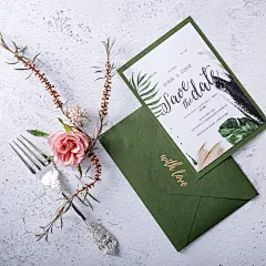 森系婚礼定制请柬个性喜帖ins风手绘植物龟背竹墨绿喜帖植物题材-淘宝网