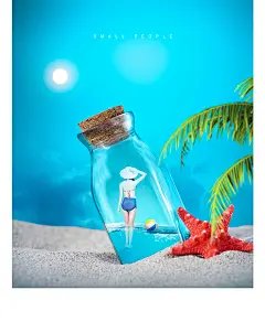 创意透明玻璃瓶红酒杯水杯人物生活旅游风景合成海报PSD分层素材-淘宝网