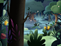 Mystic forest fireflies light trees jungle night nature mystic forest animation illustration