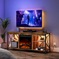 Amazon.com: HOOBRO Fireplace TV Stand with Led Lights and Power Outlets, Wooden Media Entertainment Center Console Table with Glass Shelves, Fireplace TV Console for TVs up to 65", Rustic Brown BF140UDDS01 : Home & Kitchen