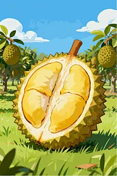 手绘金枕榴莲插画