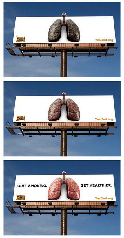 戒烟公益广告，最初广告牌的图片是一个黑色...