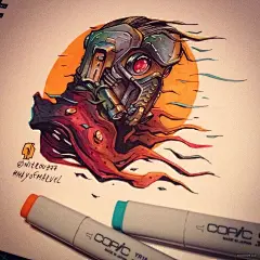 一组超炫酷纸上3D骷髅和机甲插画