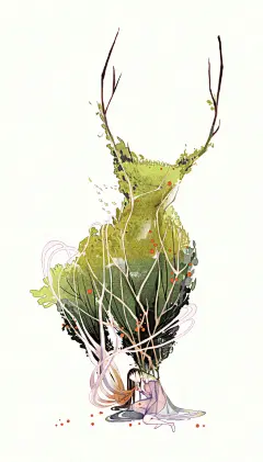 手绘小清新插画 森系 水彩