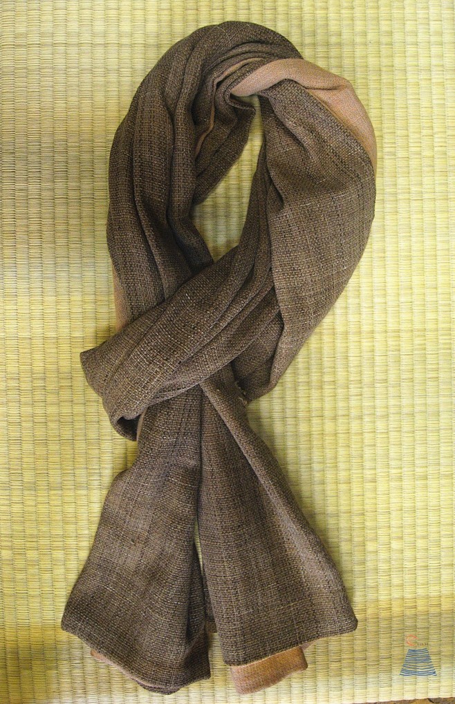 手织纯棉植物染双面拼色围巾
