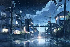 #midjourney 雨上がりの夜景 - たろたろ的插画