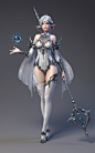 General 1200x1920 digital 3D graphics digital art simple background gray background fantasy art fantasy girl women legs pointy ears bodysuit staff stockings