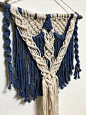 Lacey Macrame Wall Hanging Medium Size Two Tone Denim Soft Cotton Bohemian Decor : Two Tone Denim Cotton String Branch found from local CT hiking landmark Sleeping Giant. Macrame measures 13 across the branch, and from the center of the branch to the lowe