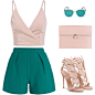 A fashion look from March 2016 featuring pink slip, high waisted shorts and gladiator sandals. Browse and shop related looks.