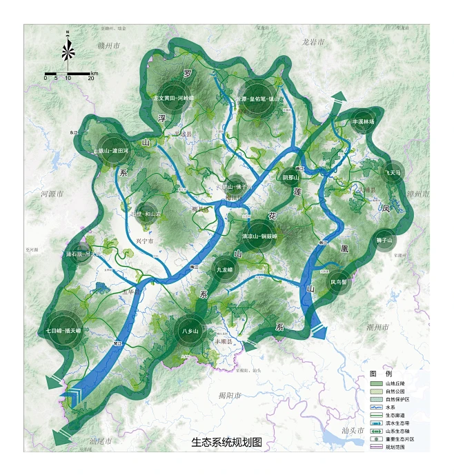 广东省梅州市国土空间总体规划（2021-2035年）草案-生态系统规划图-花瓣网