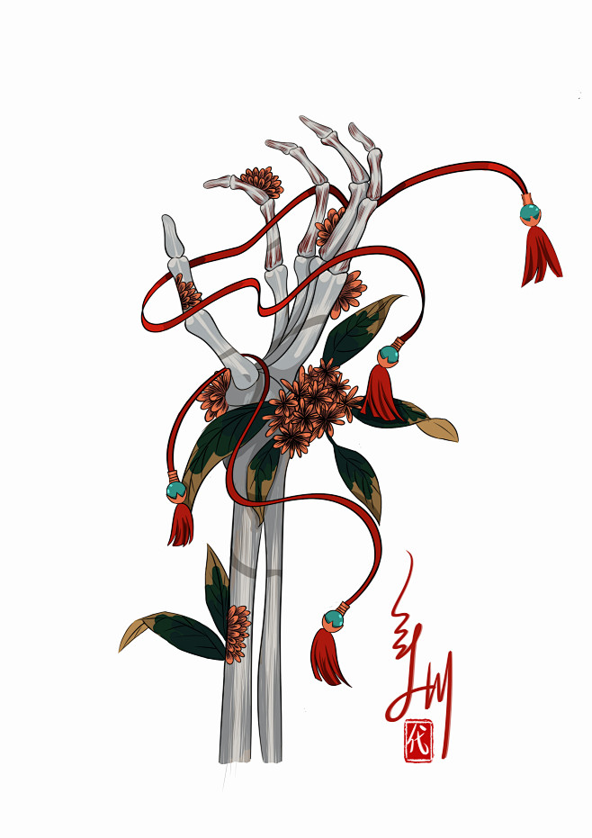 古风 中国风衣服印花 骷髅手臂 中国风 ...