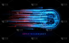 Cryptocurrency概念。矢量技术说明。霓虹灯标配以霓虹线条、几何图形。未来的标签设计。光网