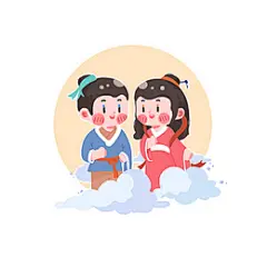 古风人物牛郎织女七夕情人节卡通人物温馨浪漫情侣JPEG素材卡通牛郎织女元素