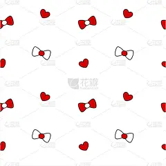 可爱的黑、白、红蝴蝶结丝带和心形无缝矢量图案背景插图