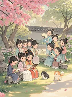 Q版的大观园，也很可爱#画出你的古色古香 #小红书自带滤镜 #治愈系插画 #古风插画 #插画 #古风人物 #国风插画 #插画 #治愈插画 - 小红书