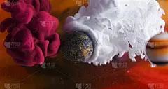 运动色彩在水中滴，墨在旋转，五彩墨在抽象化