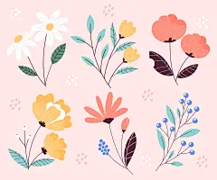 手绘扁平风花卉矢量元素