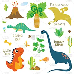 脚印,恐龙,火山,棕榈树,地形,绿色,自然,图像,矢量,彩色图片