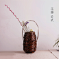 竹编 花器 日式 摆件 插花 花瓶 小 陶 花插 藤 陶瓷 茶道摆件-淘宝网