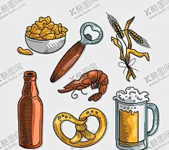 手绘啤酒节矢量素材 【酷图网】啤酒节元素,矢量素材,德国,零食,开瓶器,大麦,虾,啤酒,蝴蝶脆饼,啤酒杯,创意,啤酒节,慕尼黑,精美,装饰,时尚背景,酷炫,潮流,矢量图,背景图,底图,包装设计,设计元素,科技,板报,海报,模板,办公,企划