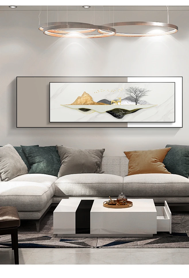 新中式客厅装饰画铝合金框沙发后面的挂画卧室床头酒店背景墙壁画-tmall.com天猫-花瓣网