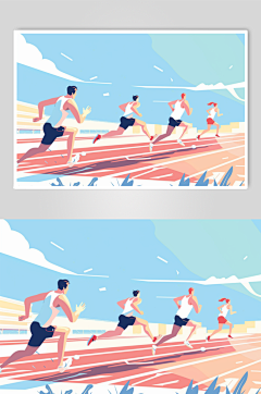 AI数字艺术扁平风校园运动会人物插画