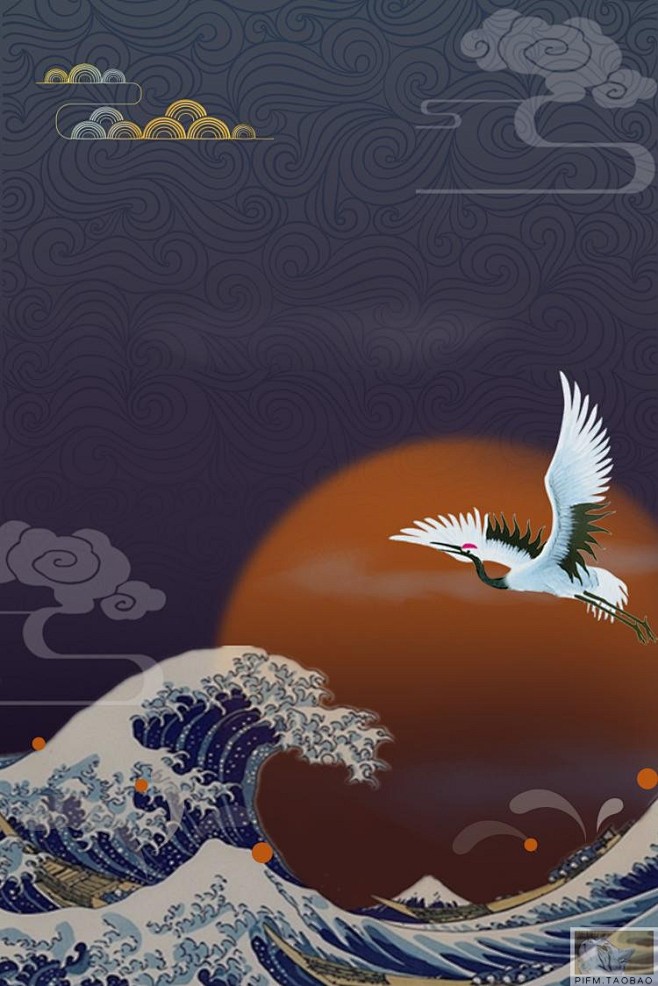 日本和风图案古典花纹日式白鹤樱花锦鲤包装...